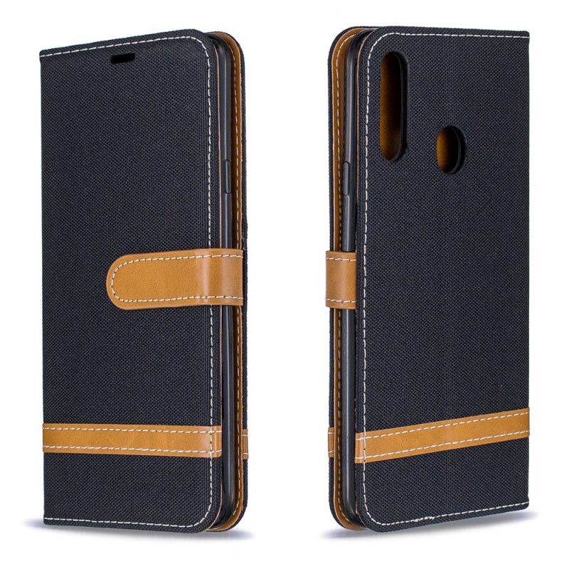 Etui Folio Samsung Galaxy A20s Szary Czarny Efekt Tkaniny I Skóry Ze Stringami Etui Ochronne