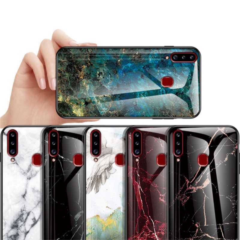 Etui Samsung Galaxy A20s Biały Czarny Hartowane Szkło Marmurowe Etui Ochronne