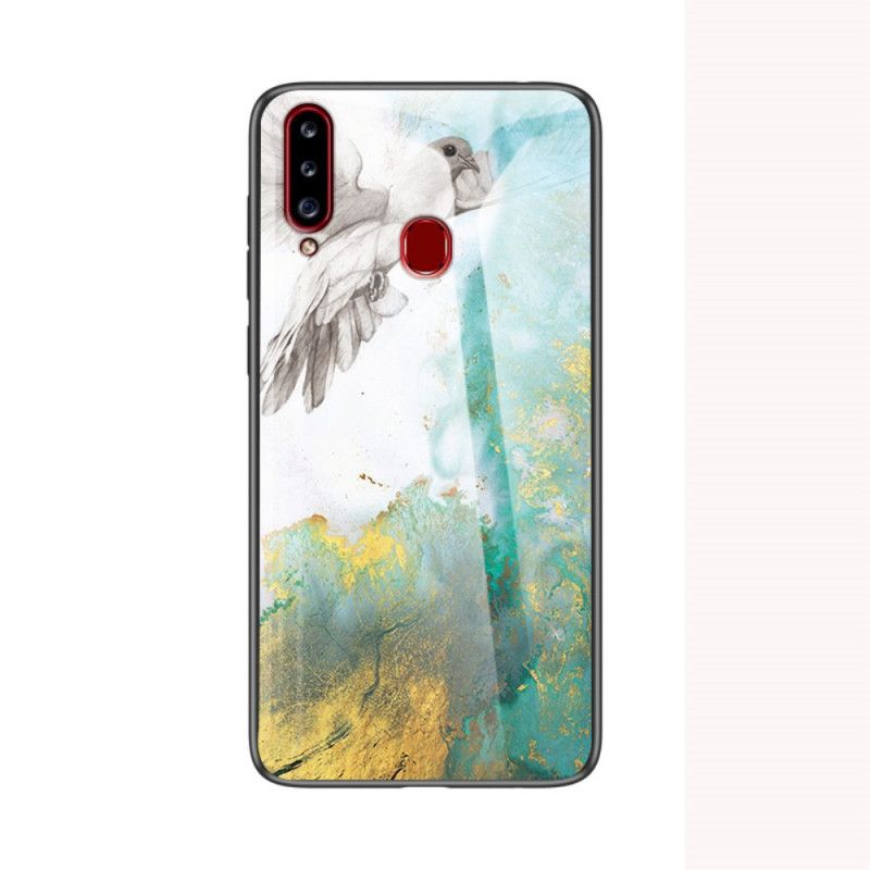 Etui Samsung Galaxy A20s Biały Czarny Hartowane Szkło Marmurowe Etui Ochronne