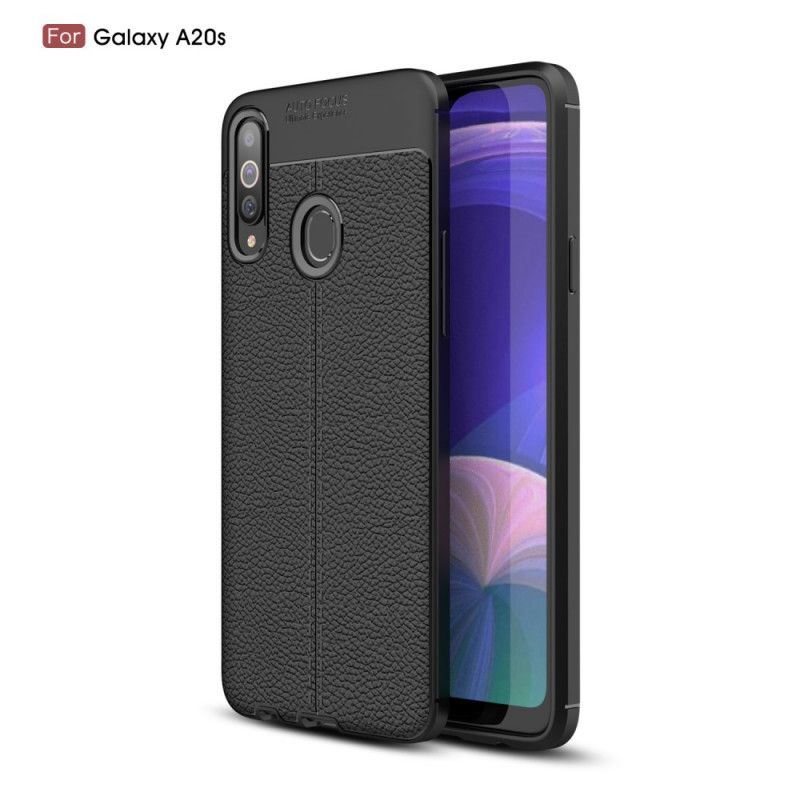 Etui Samsung Galaxy A20s Czerwony Czarny Efekt Skóry Z Podwójną Linią Liczi