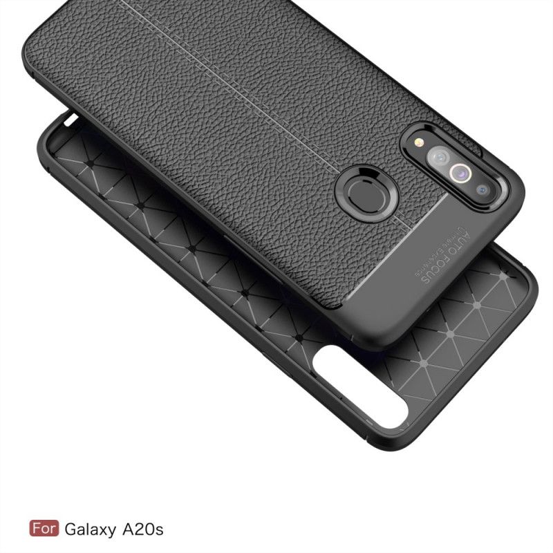 Etui Samsung Galaxy A20s Czerwony Czarny Efekt Skóry Z Podwójną Linią Liczi