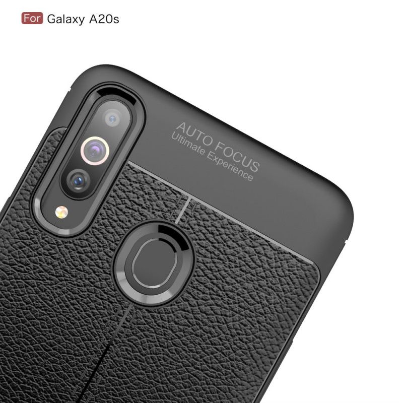 Etui Samsung Galaxy A20s Czerwony Czarny Efekt Skóry Z Podwójną Linią Liczi