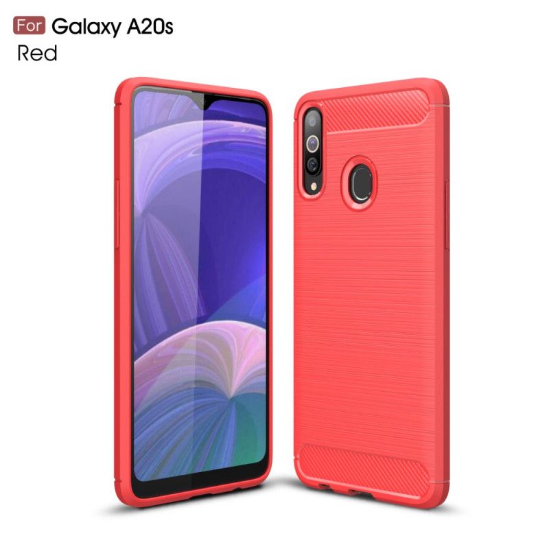 Etui Samsung Galaxy A20s Czerwony Czarny Szczotkowane Włókno Węglowe