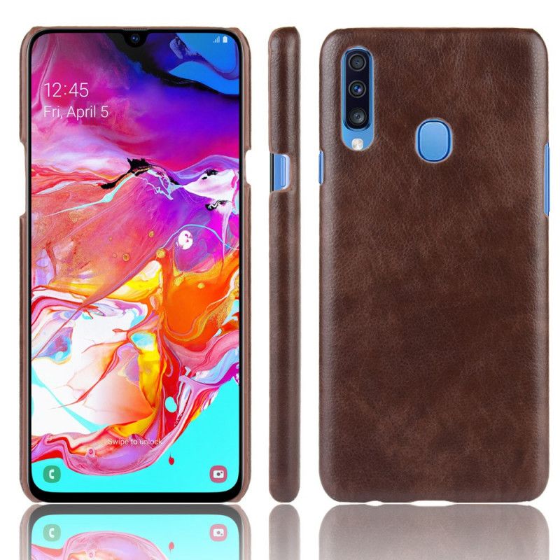 Etui Samsung Galaxy A20s Szary Czarny Efekt Skóry Liczi