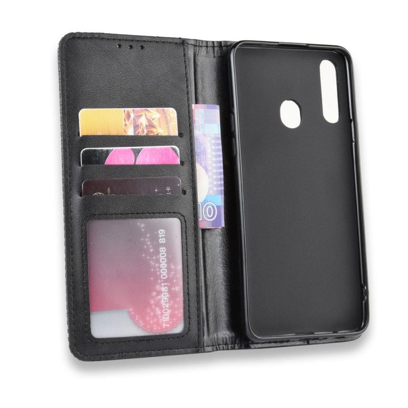 Flip Kotelot Samsung Galaxy A20s Czerwony Czarny Stylizowany Efekt Skóry W Stylu Vintage Etui Ochronne