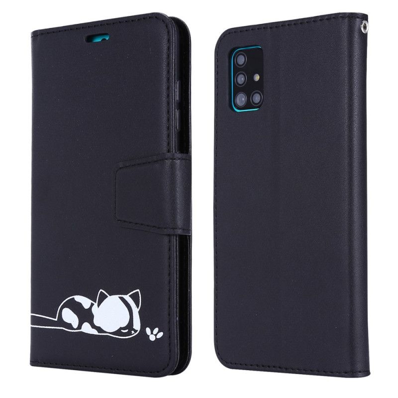 Etui Folio Samsung Galaxy A51 Biały Czarny Śpiący Kot