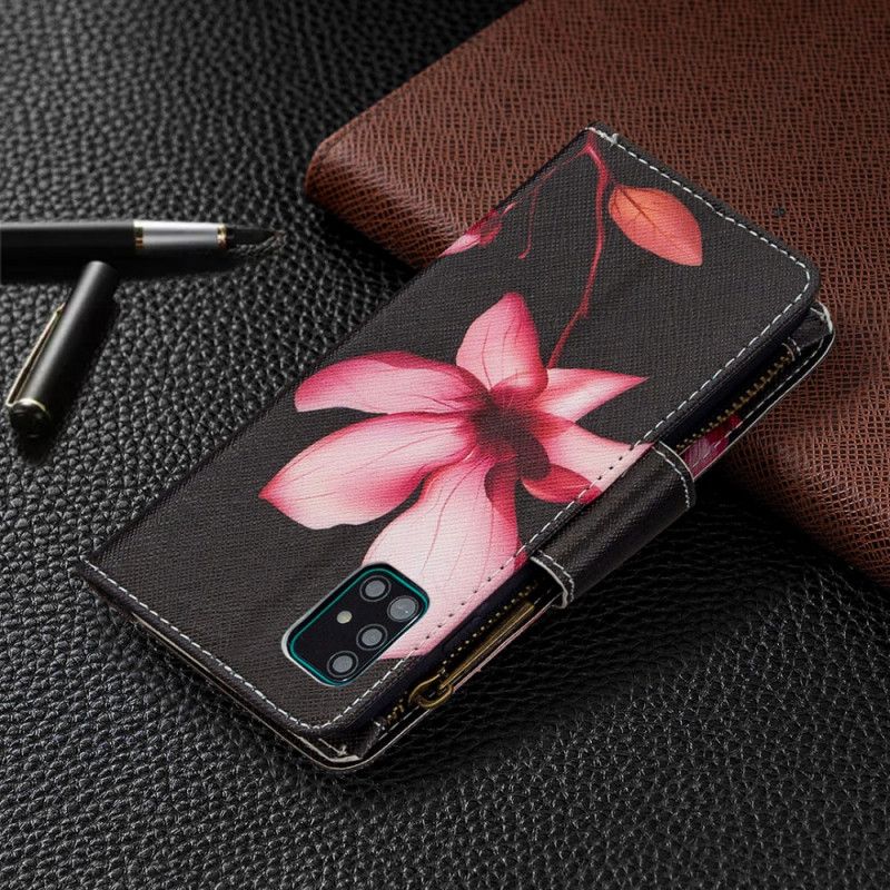 Etui Folio Samsung Galaxy A51 Biały Czarny Zapinana Na Zamek Kieszeń W Kwiaty Etui Ochronne