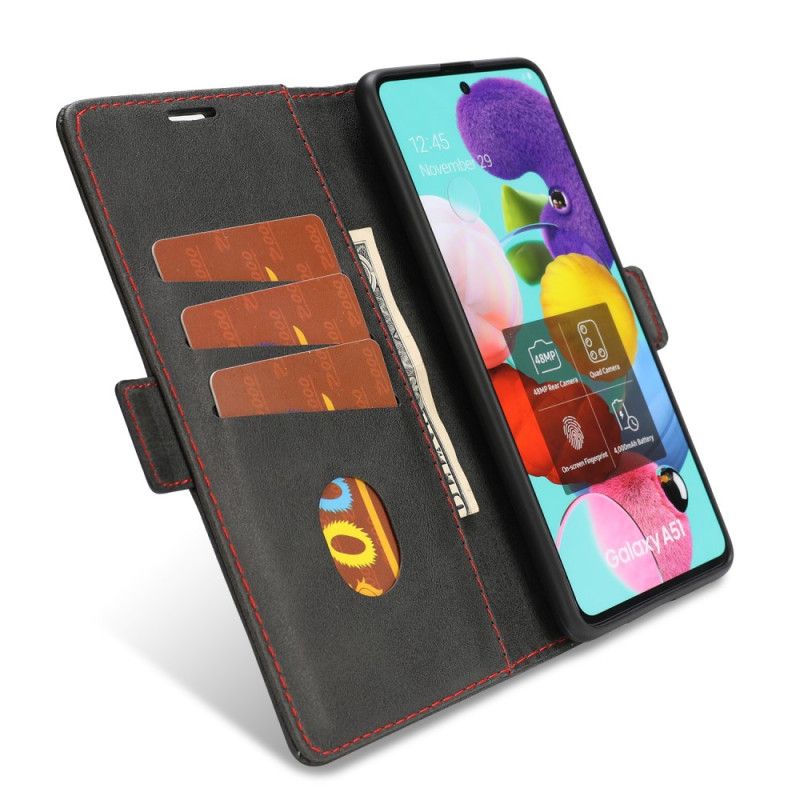 Etui Folio Samsung Galaxy A51 Czerwony Czarny Podwójna Klapka Z Cienką Linią