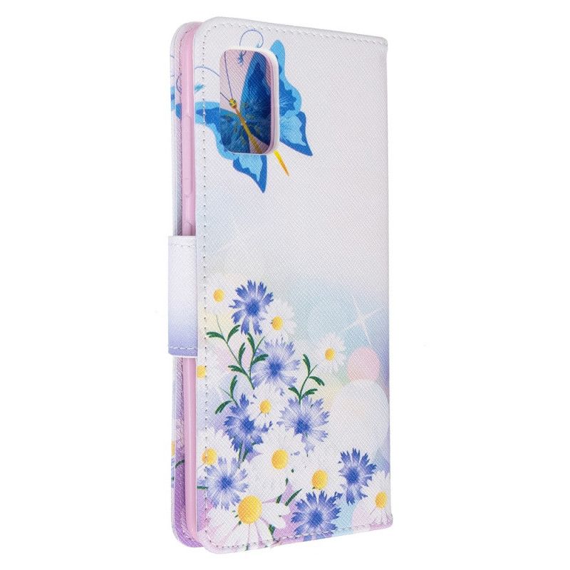 Etui Folio Samsung Galaxy A51 Jasnoniebieski Magenta Malowane Motyle I Kwiaty Etui Ochronne