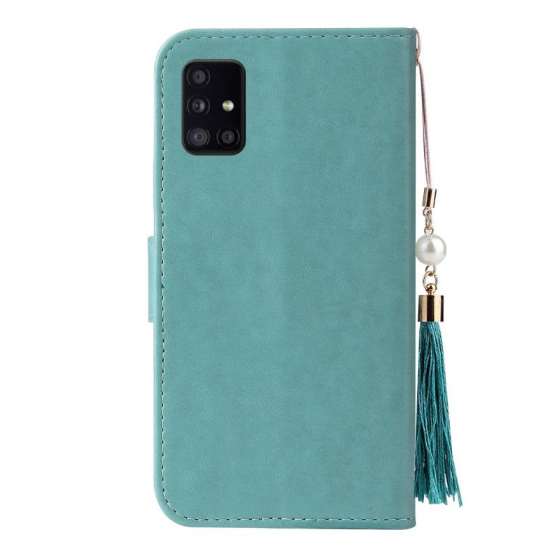 Etui Folio Samsung Galaxy A51 Magenta Szary Drzewo I Kot Z Koralikami Z Rzemienia Etui Ochronne