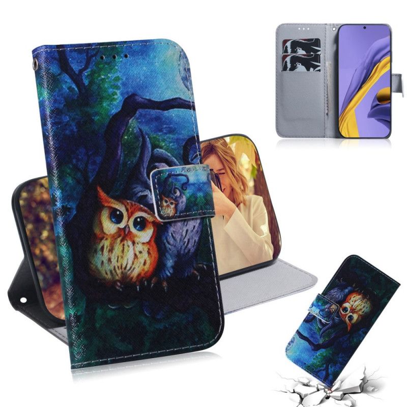 Etui Folio Samsung Galaxy A51 Malowanie Sowy Etui Ochronne