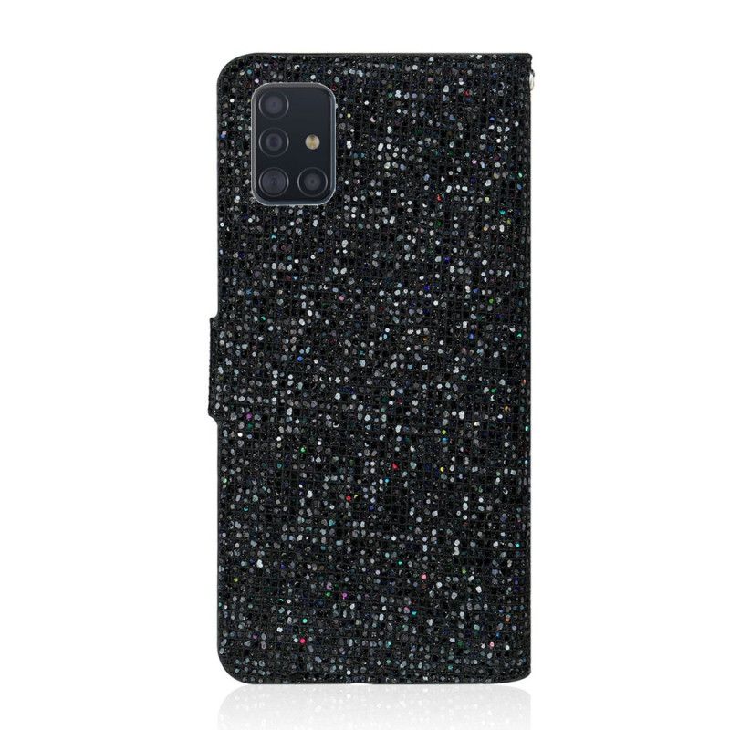 Etui Folio Samsung Galaxy A51 Srebrny Czarny Projekt Brokatu