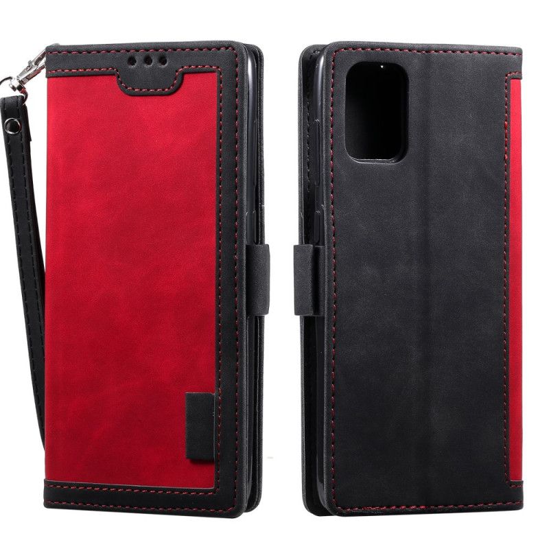 Etui Folio Samsung Galaxy A51 Szary Czarny Dwukolorowa Imitacja Skóry Ze Wzmocnionymi Konturami