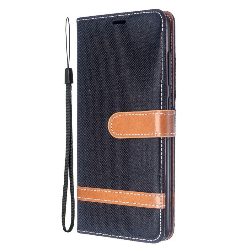 Etui Folio Samsung Galaxy A51 Szary Czarny Efekt Tkaniny I Skóry Ze Stringami