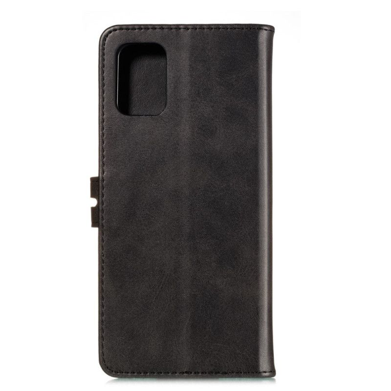 Etui Folio Samsung Galaxy A51 Szary Czarny Imitacja Skóry Dla Kota