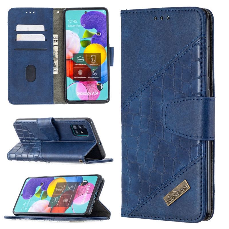 Etui Folio Samsung Galaxy A51 Szary Czarny Klasyczny Efekt Skóry Krokodyla