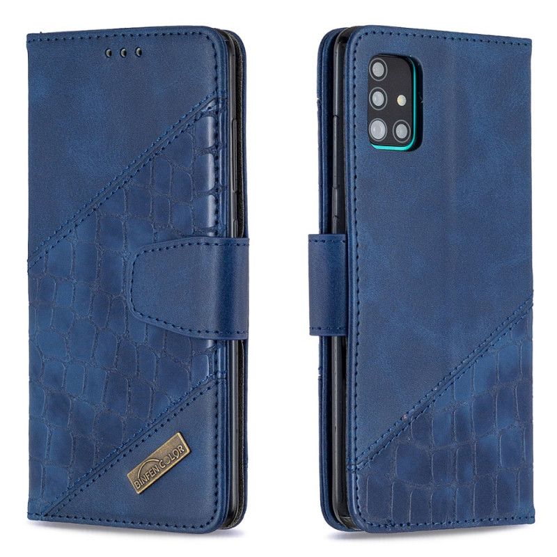 Etui Folio Samsung Galaxy A51 Szary Czarny Klasyczny Efekt Skóry Krokodyla