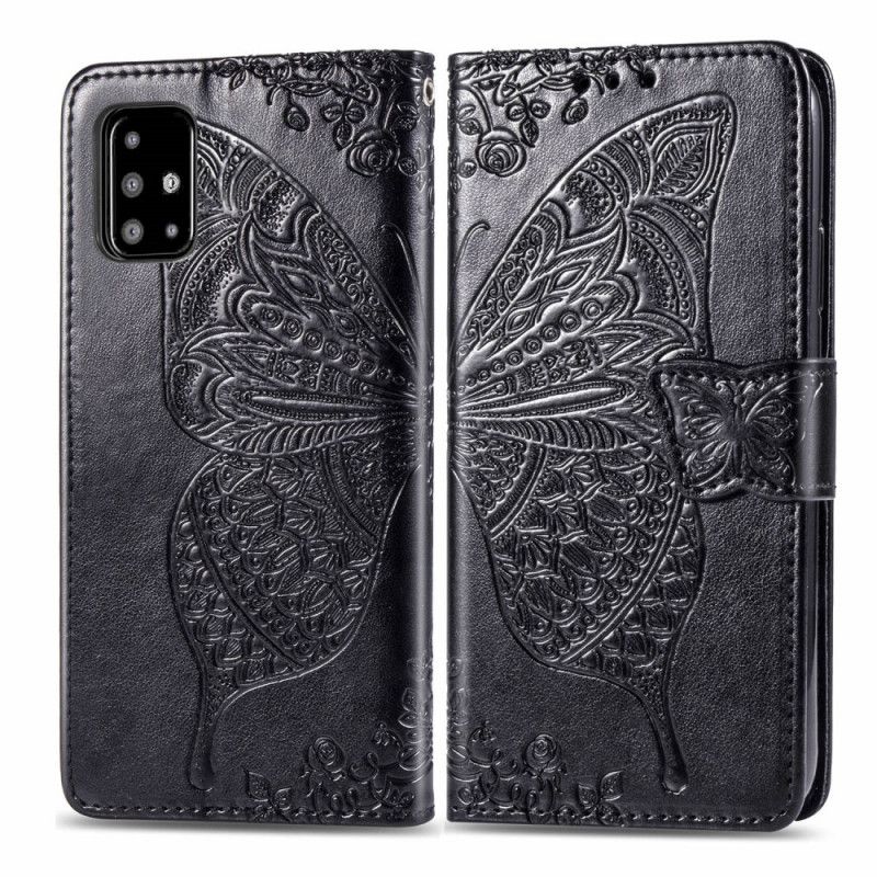 Etui Folio Samsung Galaxy A51 Szary Czarny Pół Motyli