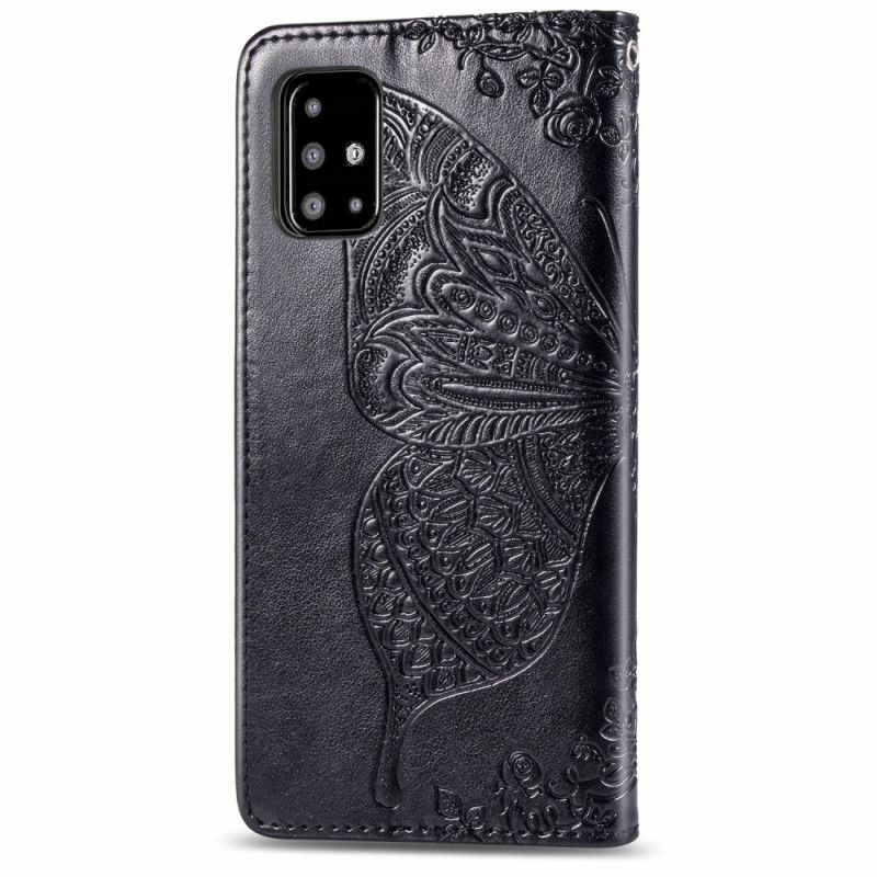 Etui Folio Samsung Galaxy A51 Szary Czarny Pół Motyli