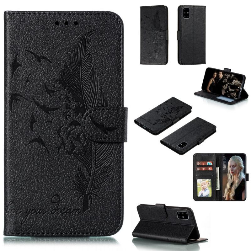 Etui Folio Samsung Galaxy A51 Szary Czarny Żyj Swoim Marzeniem Imitacja Skóry Etui Ochronne