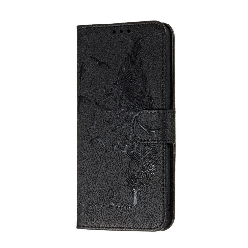 Etui Folio Samsung Galaxy A51 Szary Czarny Żyj Swoim Marzeniem Imitacja Skóry Etui Ochronne