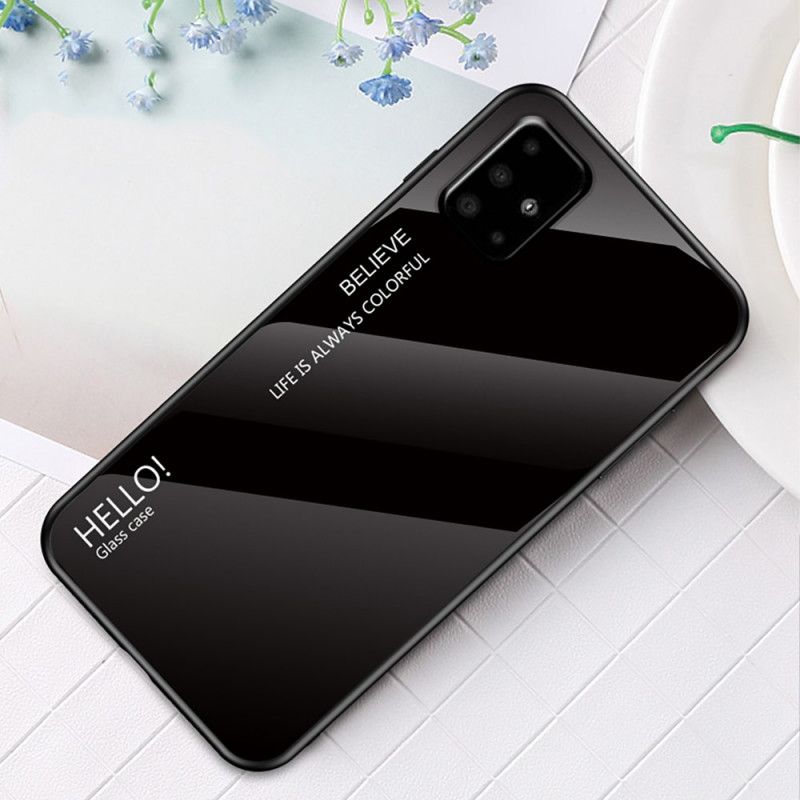 Etui Samsung Galaxy A51 Biały Czarny Witam Szkło Hartowane