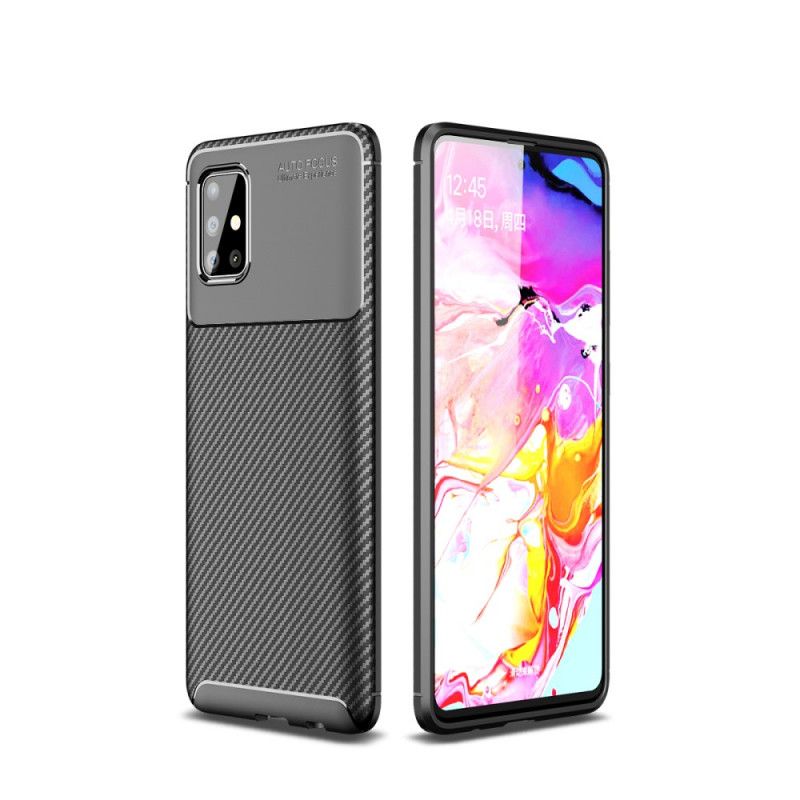 Etui Samsung Galaxy A51 Brązowy Czarny Elastyczna Tekstura Włókna Węglowego