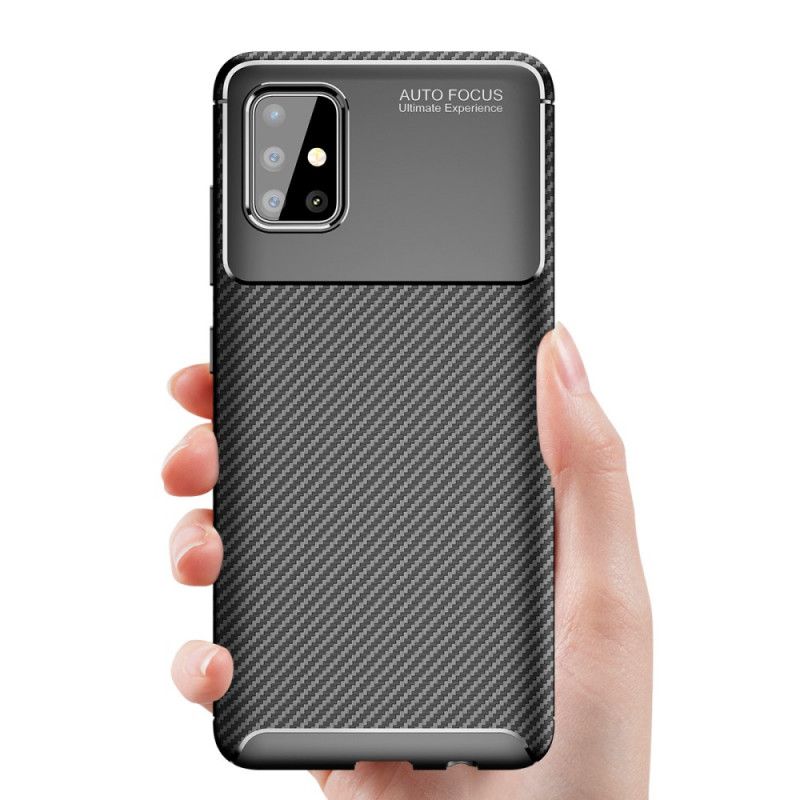 Etui Samsung Galaxy A51 Brązowy Czarny Elastyczna Tekstura Włókna Węglowego