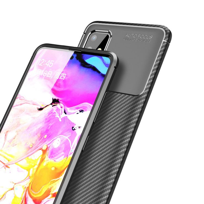 Etui Samsung Galaxy A51 Brązowy Czarny Elastyczna Tekstura Włókna Węglowego