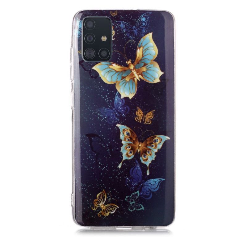 Etui Samsung Galaxy A51 Jasnoniebieski Ciemnoniebieski Fluorescencyjna Seria Motylkowa Etui Ochronne