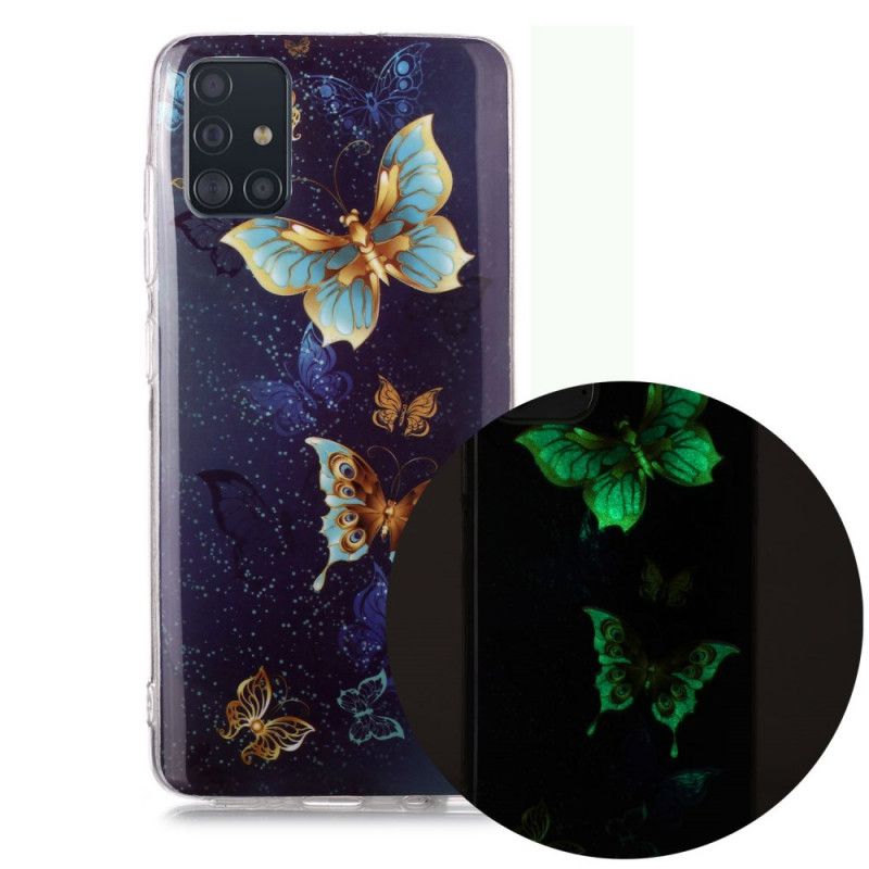 Etui Samsung Galaxy A51 Jasnoniebieski Ciemnoniebieski Fluorescencyjna Seria Motylkowa Etui Ochronne