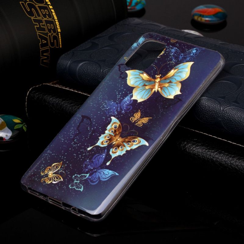 Etui Samsung Galaxy A51 Jasnoniebieski Ciemnoniebieski Fluorescencyjna Seria Motylkowa Etui Ochronne