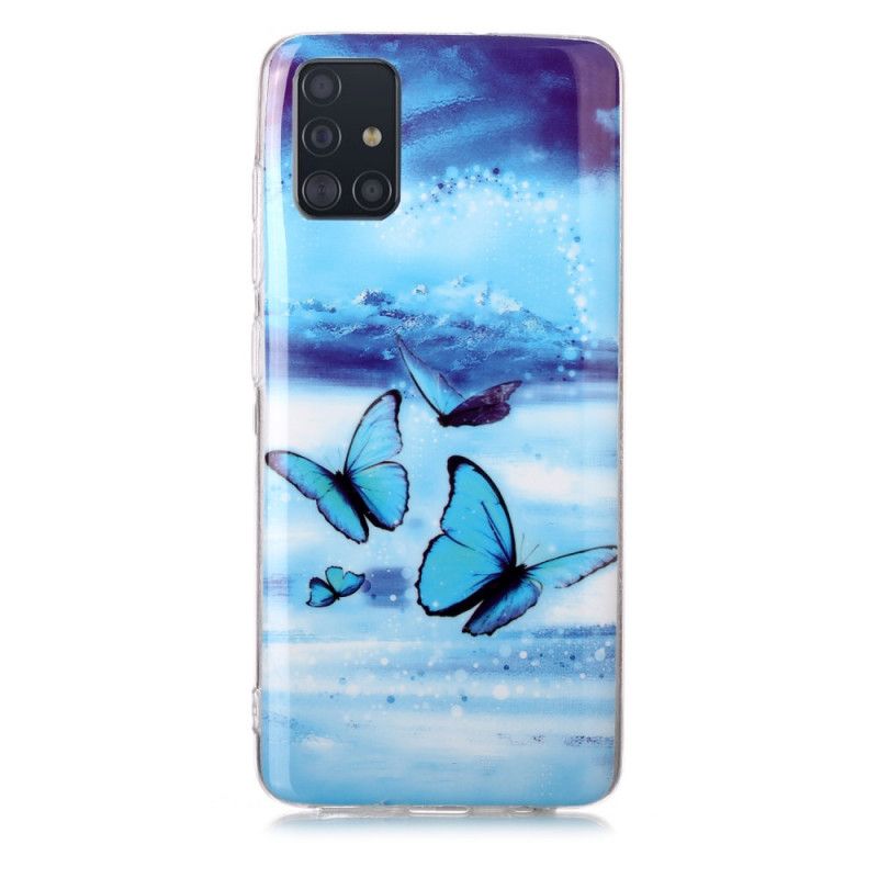 Etui Samsung Galaxy A51 Jasnoniebieski Ciemnoniebieski Fluorescencyjna Seria Motylkowa Etui Ochronne