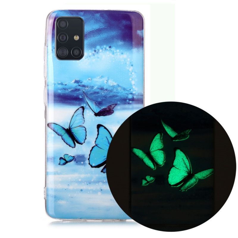 Etui Samsung Galaxy A51 Jasnoniebieski Ciemnoniebieski Fluorescencyjna Seria Motylkowa Etui Ochronne