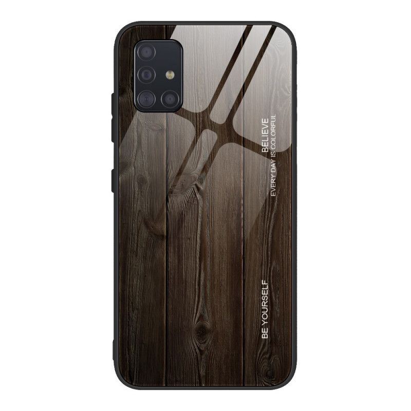 Etui Samsung Galaxy A51 Szary Czarny Hartowane Szkło W Stylu Drewna