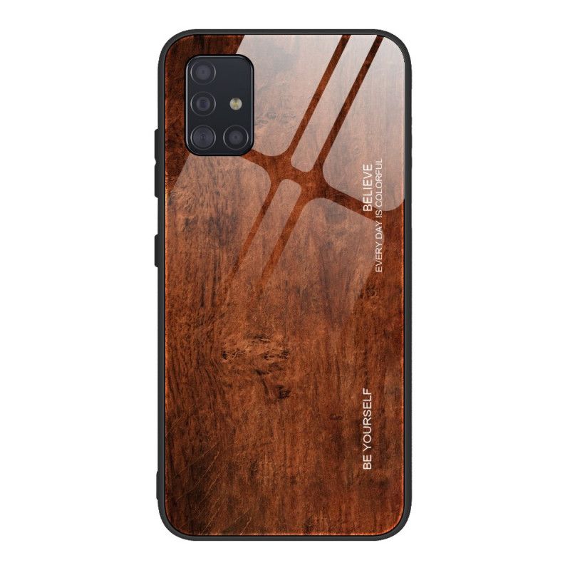 Etui Samsung Galaxy A51 Szary Czarny Hartowane Szkło W Stylu Drewna