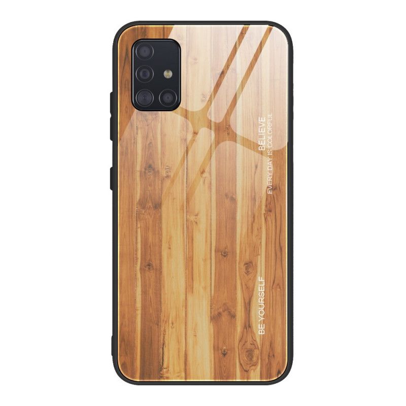 Etui Samsung Galaxy A51 Szary Czarny Hartowane Szkło W Stylu Drewna