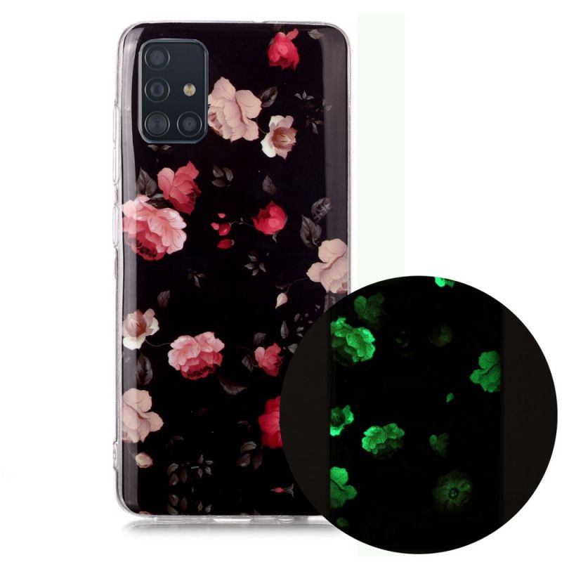 Futerały Samsung Galaxy A51 Jasnoniebieski Czarny Etui na Telefon Fluorescencyjna Seria Kwiatowa