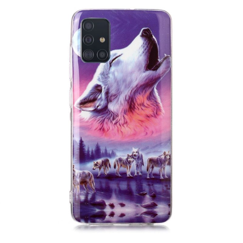 Futerały Samsung Galaxy A51 Zielony Biały Fluorescencyjna Seria Wilków