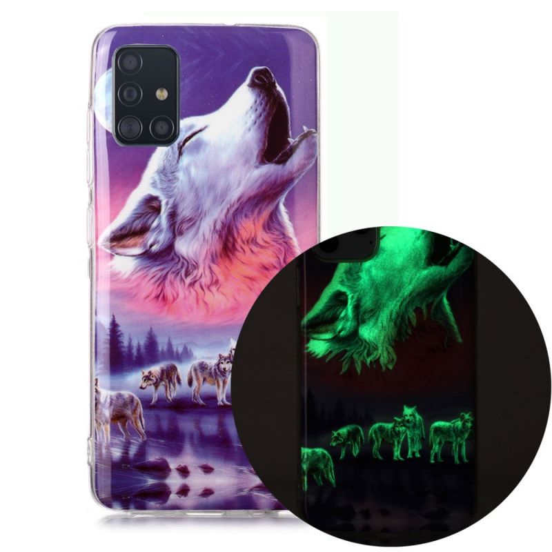 Futerały Samsung Galaxy A51 Zielony Biały Fluorescencyjna Seria Wilków