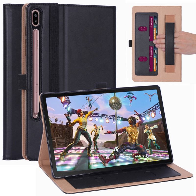 Etui Samsung Galaxy Tab S6 Fioletowy Czarny Styl Skórzany Z Paskiem Etui Ochronne