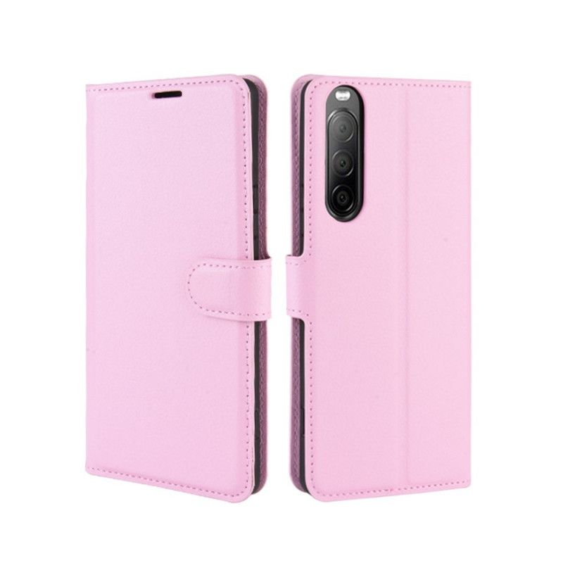 Etui Folio Sony Xperia 10 II Biały Czarny Imitacja Skóry Liczi Etui Ochronne