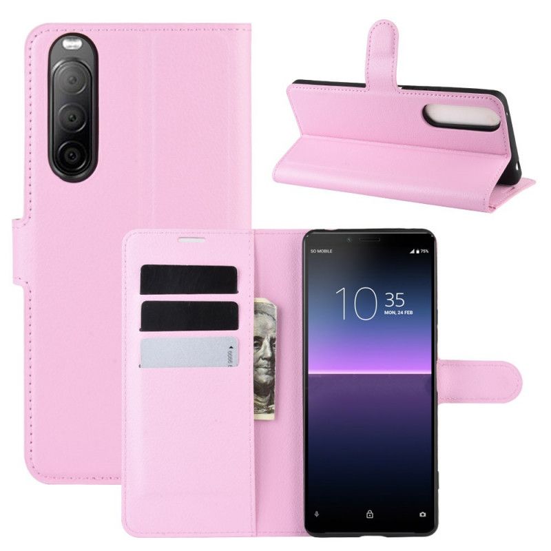 Etui Folio Sony Xperia 10 II Biały Czarny Imitacja Skóry Liczi Etui Ochronne