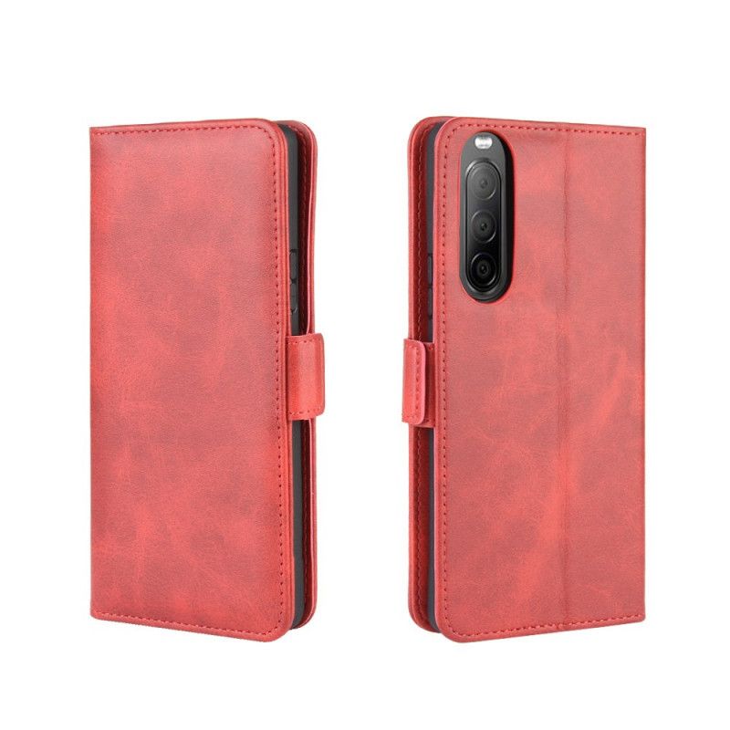 Etui Folio Sony Xperia 10 II Czerwony Czarny Podwójna Klapa Etui Ochronne