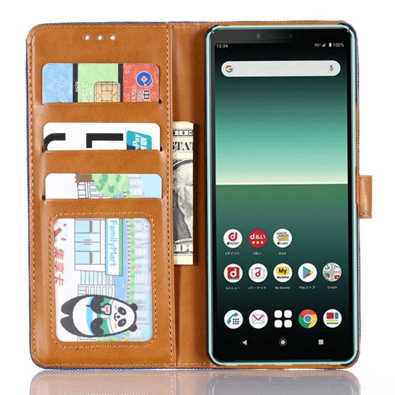 Etui Folio Sony Xperia 10 II Granatowy Czarny Tkanina Oxford