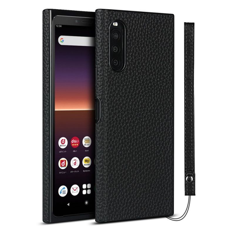 Etui Sony Xperia 10 II Szary Czarny Prawdziwa Skóra Liczi Z Paskiem Etui Ochronne