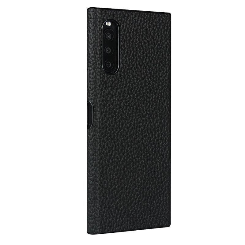 Etui Sony Xperia 10 II Szary Czarny Prawdziwa Skóra Liczi Z Paskiem Etui Ochronne