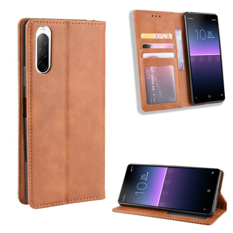 Flip Kotelot Sony Xperia 10 II Czerwony Czarny Etui na Telefon Stylizowany Efekt Skóry W Stylu Vintage