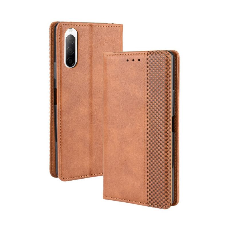 Flip Kotelot Sony Xperia 10 II Czerwony Czarny Etui na Telefon Stylizowany Efekt Skóry W Stylu Vintage