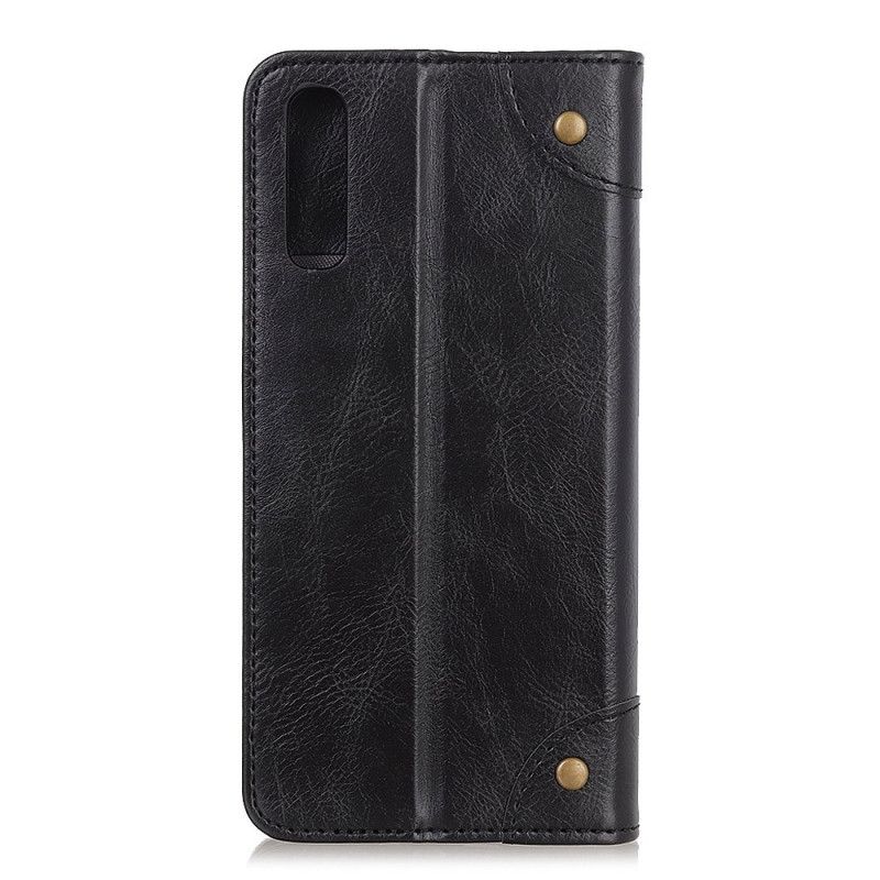 Flip Kotelot Sony Xperia 10 II Granatowy Czerwony Etui na Telefon Nity Z Dwoiny W Stylu Vintage